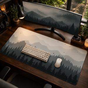 XXL Gaming Mouse Pad 35" x 17", Large Extended Desk Mat with Non-Slip Rubber Base, Misty Forest Landscape Mouse Pad for Gaming, Office, Laptop, Keyboard & Desktop Setup