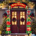 Moukeren 63.8"x29.5" Christmas Door Decorations, 3pcs Merry Christmas Gift Box Door Frame Banner Set - Side Banners, Xmas Decor with PVC Hanging Rope for Porch, Classroom, Winter Holiday Party