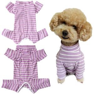 Dogs Recovery Suit Post Surgery Shirt for Puppy, Full Coverage Dog's Bodysuit Wound Protective Surgical Clothes for Pets (Purple White Stripe-xs)