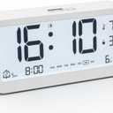 PASIVOLE Digital Alarm Clock Battery Powered with Date | Indoor Temperature | Humidity | LCD Display | Dual Alarms | Snooze and Backlight Desk Small Clock (White)
