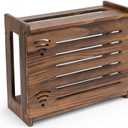 Router Box Hider, Router Shelf WiFi Box Hider, Wooden WiFi Storage Cabinet with Sliding Panel, Vented Back, Cable Management, Modem Cover, Cords & Power Strip, Wall Mount or Tabletop (Dark Oak), Large