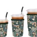 3 Pack Iced Coffee Sleeve Reusable - Neoprene Insulated Cup Sleeve for Cold and Hot Drinks 16-32oz, Keeps Hands Dry and Drinks Cold - Vintage Bloom