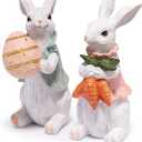 Hodao Handcrafted Wooden Easter Bunny Figurine Decoration  Celebrating Spring with Cute Rabbit, Good for Easter Home Decor  Ideal Gift for Spring Festivals (White-2)