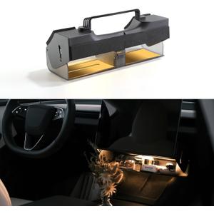 TPARTS Hidden Magnetic Under Screen Storage Box for Tesla Model 3 Highland 2024+/Model Y Juniper 2025+, Console Organizer Dashboard Tissue Holder with Warm White Light (Standard/Premium/Performance)