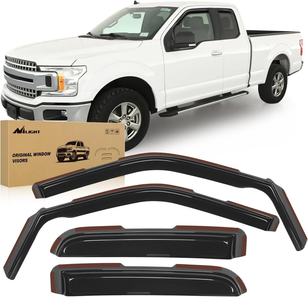 Nilight in Channel Rain Guards for Ford F150 Raptor 2015-2020 Super Cab, F250 F350 F450 F550 Super Duty 2017 2018 2019 2020 2021 2022 2023 Super Cab Window Deflectors, Vent Window Visors-4PCS