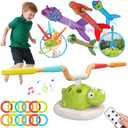 Indoor Outdoor Games for Kids, 3 in 1 Musical Jump, Ring Toss Game & Stomping Rocket Launcher for Kids, Dinosaur Sports & Outside Play Activities Toys with Remote Control for Toddlers 4-8
