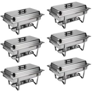 Home and Outdoor Buffet Tray 6-Piece/Set, Stainless Steel Buffet Server and Warmer with Foldable Frame, Food Plate, Fuel Rack and Lid, Suitable for Party Banquet Wedding 6-Piece Hot Pot Buffet Set