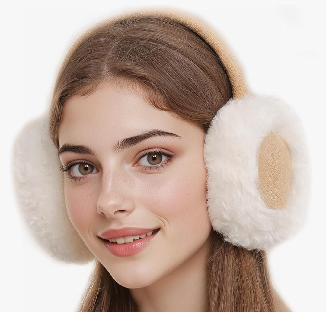 Winter Ear Warmers for Women Warm Outdoor Foldable Earmuffs Cute Faux Fur Ear Muffs for Girls Pack of 2