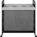 STO STO Laundry Hamper 3 Section, 120L Rolling Laundry Sorter Cart with Removable and Washable Liner Bag, Rolling Clothes Hamper with Metal Handle for Laundry Room and Bedroom, Gray