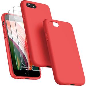 Dssairo [3 in 1 for iPhone SE case 2022/3rd/2020/2nd gen, iPhone 7/8 casewith 2 Pack Screen Protector, Liquid Silicone Ultra Slim Shockproof Protective Phone Case [Microfiber Lining] (Red)