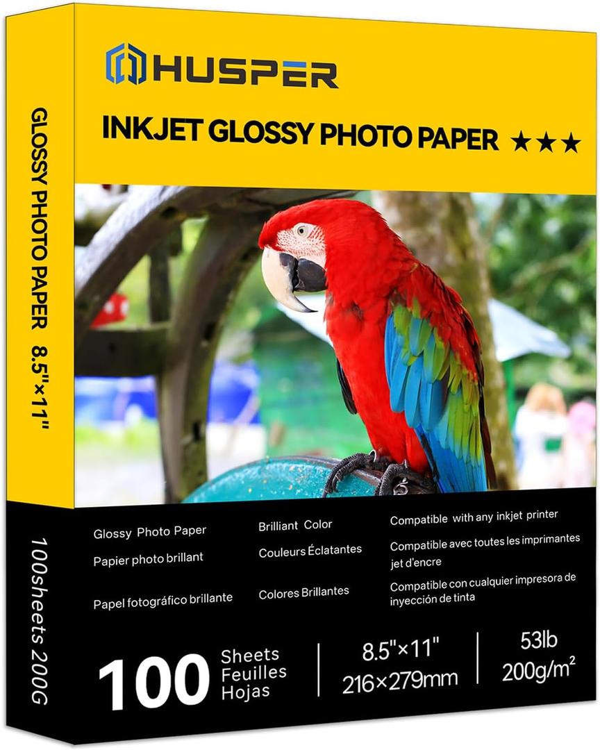 Inkjet Glossy Photo Paper 100 Sheets 8.5x11 Inches 53lb Professional Photographic Paper Compatible with Dye Ink Printers 200GSM Instant Dry