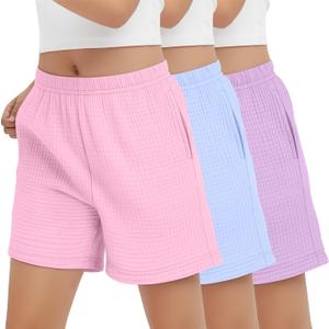 3 Pack Girls Cotton Shorts Lightweight Bike Pants with Pockets Soft Summer Casual Kids Clothes for 9-10 Years