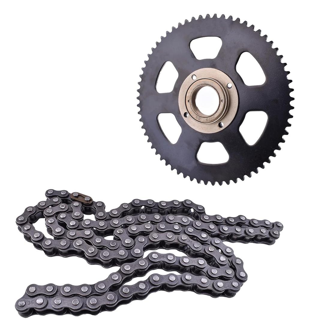 35# Sprocket Rear with Chain 108 Links Replacement for Razor Dirt Bike MX350 MX650 SX500 Accessories 65 Teeth Sprocket with Electric Bike Flywheel Adapter