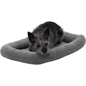 Furhaven Dog Bed for Extra Small Dogs & Indoor Cats, 100% Washable, Sized to Fit Crates - Sherpa Fleece Bolster Crate Pad - Gray, Extra Small (22.0"L x 13.0"W x 2.3"Th)