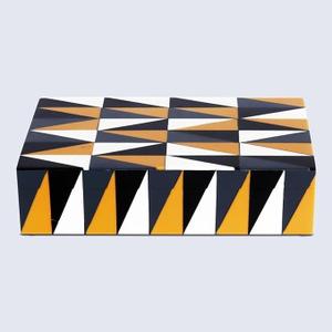 Decorative Storage Box, Handmade Chevron Pattern, Boho Style, Multipurpose Gift Box (black white grey yellow, 12X4X2.5 Inch)