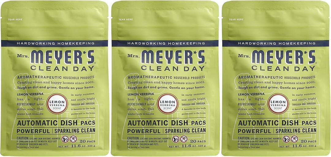 MRS. MEYER'S CLEAN DAY Automatic Dishwasher Pods, Lemon Verbena, 20 Count - Pack of 3 (60 Total Pods)