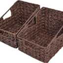 GRANNY SAYS Wicker Storage Baskets, Waterproof Wicker Basket with Handles, Trapezoid Woven Storage Bins for Organizing, Decorative Basket for Home Decor, Brown, 2-Pack