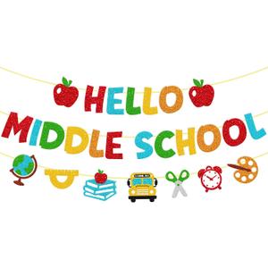Hello Middle School Banner Watch out Middle School Here I Come Banner First Day of 6th Grade Backdrop Welcome Back to Sixth Grade School Bulletin Board Decor