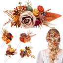 Norme 5 Pcs Wedding Flower Hair Comb Hairpins Set Orange Hair Floral Accessories Boho Artificial Dried Roses Eucalyptus Leaves Handmade Dress Decor for Women Girls Bridesmaids Bridal Shower