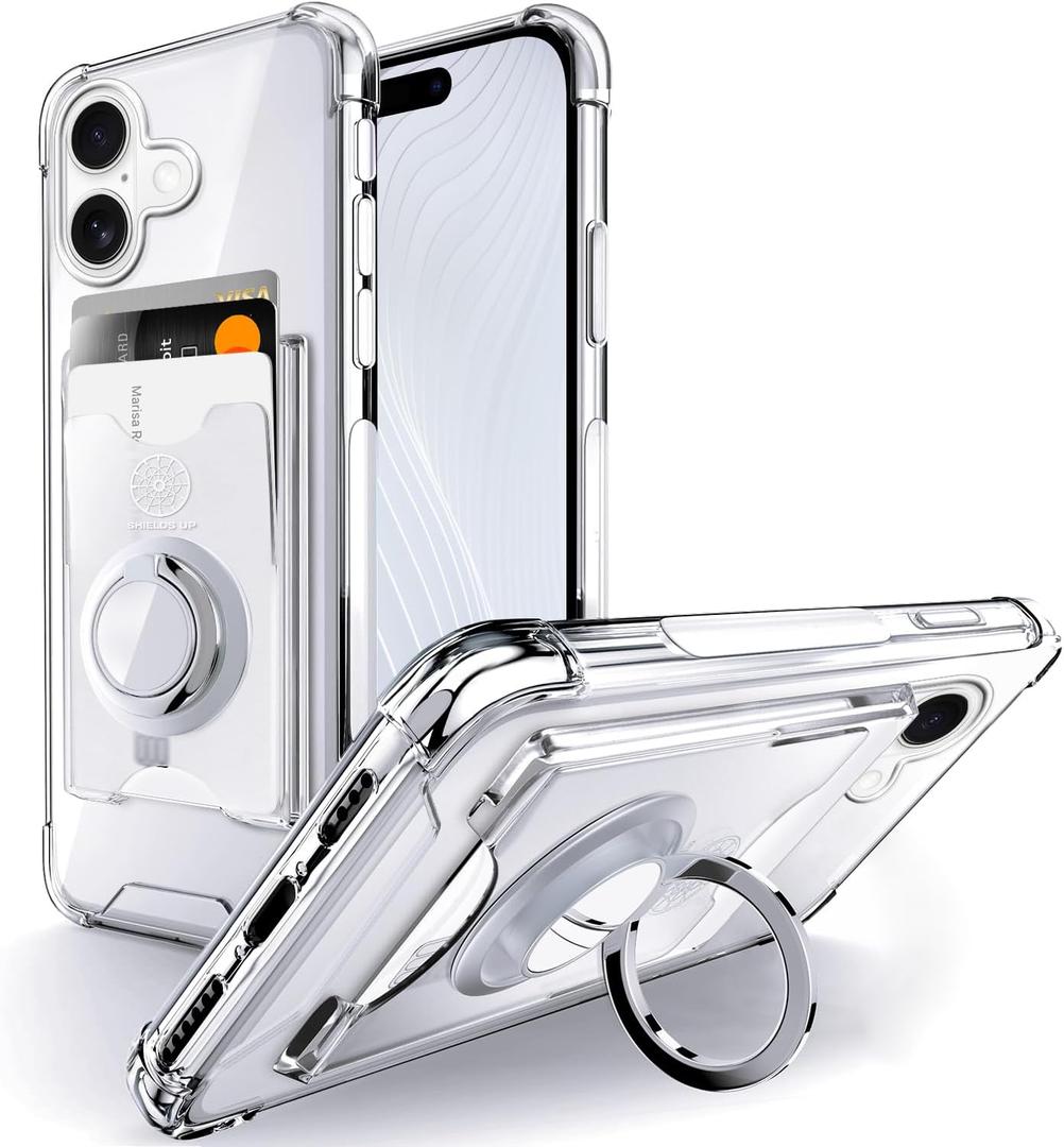 Shields Up Designed for iPhone 17 Case, Minimalist Wallet Case with Card Holder (3 Cards) & Ring Stand/Kickstand, [Drop Protection] Slim Protective Cover for iPhone 17 (6.3 inch) - Clear