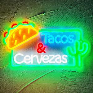 Neon Sign - Tacos & Cervezas LED Neon Light Mexican Food Neon Lights Street Food LED Sign Decor Shop Business Neon Decoration Gift for Taco Lover