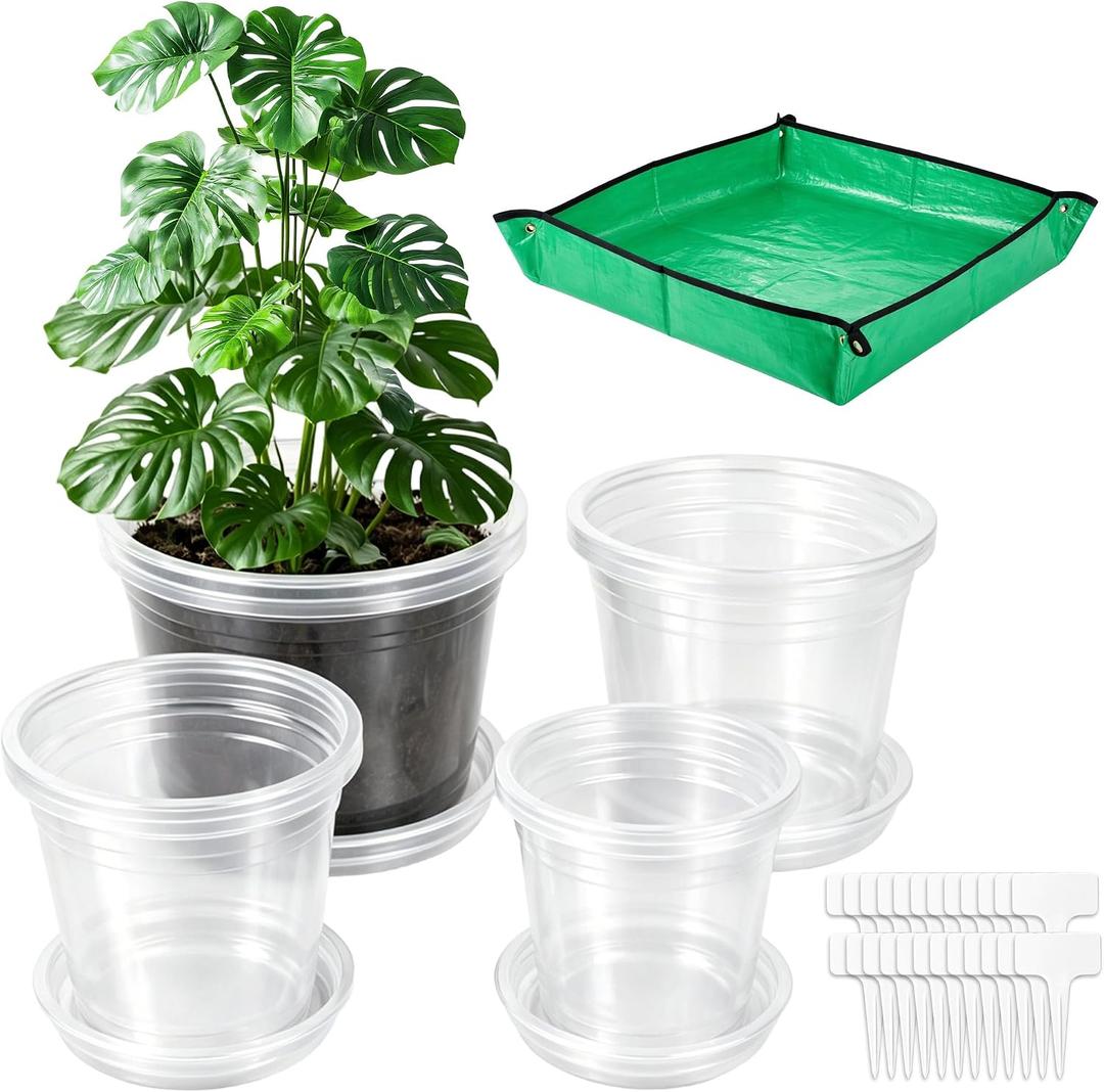 12PCS 5.75/7/8/10 in Clear Nursery Pots with Drainage Plant Pots, 5.75 7 8 9.58 inch