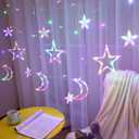 138 Led Curtain String Light Star Moon Icicle Light with 8 Lighting Modes with Timer Remote USB Operated Dimmable Fairy String for Window Wall Home Decoration (Multicolor)