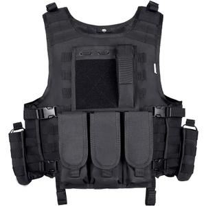 MGFLASHFORCE Tactical Airsoft Vest Adjustable Modular Paintball Vest (Black)