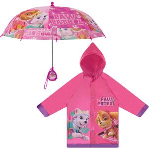 Nickelodeon girls Kids Umbrella and Poncho Raincoat Set, Paw Patrol Girls Rain Wear for Toddler 2-3 Or Kids 4-7 (Dark Pink)