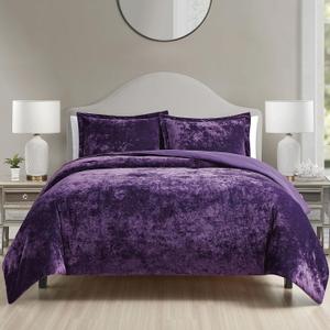 Luxury Velvet King Comforter Set, 3 Pieces Reversible Comforters King Size with 2 Pillow Shams, Brushed Solid Microfiber Back, All Season Cozy, Soft, Warm, Lightweight (Purple, 104x90 Inch)