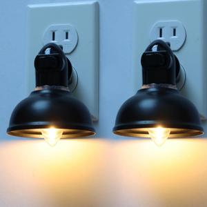 Farmhouse Plug in Night Light with On Off Switch, 2-Pack 0.5W LED Night Lights Plug into Wall Socket, Vintage Nightlight with Matte Black Metal Lamp Shade for Adult Kids Room Bathroom Hallway