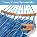 SUNCREAT Hammocks Double Hammock with Curved Spreader Bar, Outdoor Portable Hammock with Carrying Bag & Tree Straps for Bedroom, Patio, Backyard, Balcony, Max 450lbs Capacity, Blue
