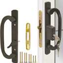 Patio Sliding Glass Door Handle Set with Mortise Lock 45 Keyway, Keyed Offset Position Zinc Diecast I/E Pull Handles, Fits 3-15/16" H.C., 1-3/8" to 2-1/4" Thick Doors, Non-Handed, Black