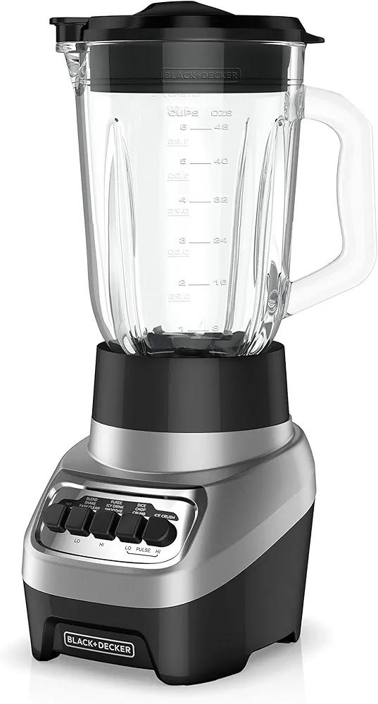 BLACK+DECKER PowerCrush Multi-Function Blender with 6-Cup Glass Jar, 4 Speed Settings, Silver