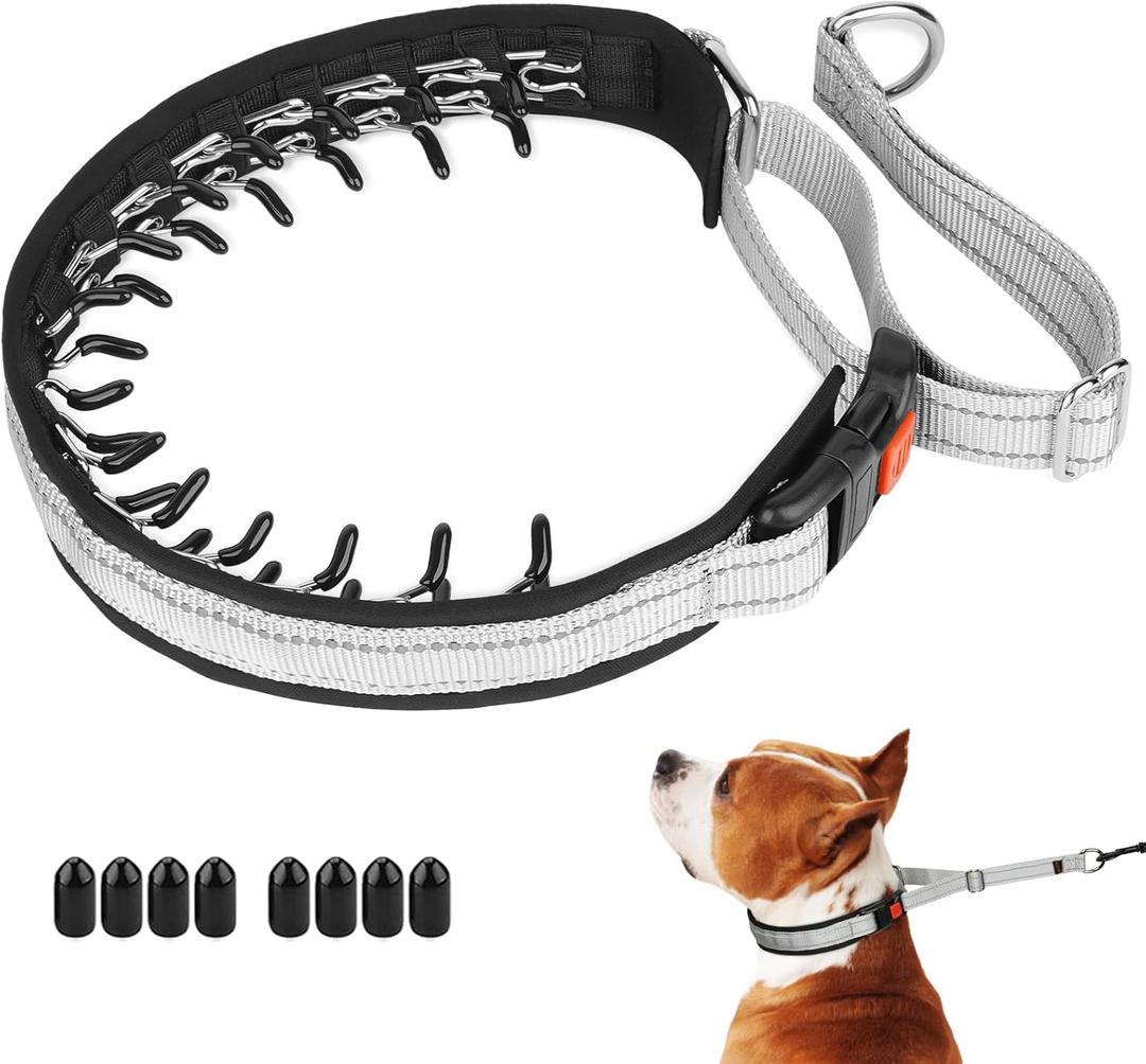 Mayerzon Martingale No Pull Collar for Medium Dogs, Patented Anti Pull Dog Collar with Buckle for Walking Training, with Neoprene Padding and Reflective Stitching, Adjustable(Grey) (Medium,2.5mm,14.5"-18.5"Neck)