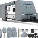 RV Cover 27-30ft, Heavy Duty Extra-Thick 8 Layers Anti-UV Waterproof Windproof Travel Trailer Cover with Accessories (Grey - Non - Woven)
