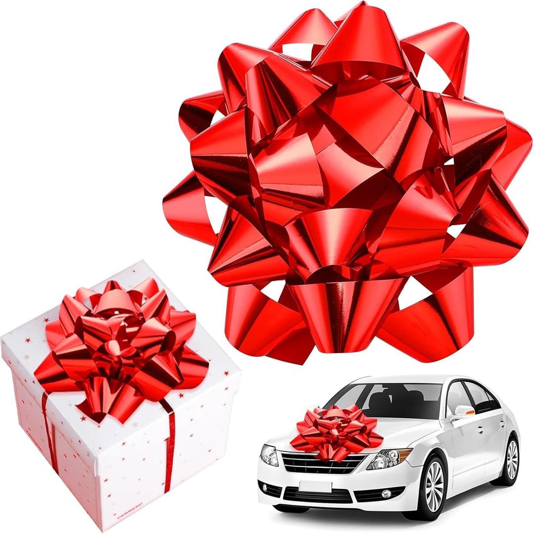 16 Inch Big Car Bow Giant Gift Bow Large Red Bow Pre-Assembled Bow for Present Wrapping Bow Huge Car Bow Metallic Decorative Bow for Bike House Wedding Birthday Graduation Mother's Day Decor