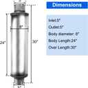 5'' Exhaust Muffler, 5'' inlet/outlet, Universal 30'' Overall Stainless Steel Straight Through Design, Resonator Muffler
