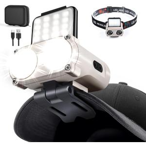Hopedone LED Hard Hat Light, 800Lumens Rechargeable Dimmable Clip on Cap Lights, 180Adjustable Hat Flashlight Headlamp Waterproof for Running, Camping, Hunting, Cycling, Emergency