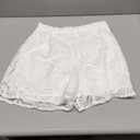 SOMTHRON Women's Summer Eyelet Lace Two Piece Outfits Long Sleeve Blouse Tops Shorts Floral Embroidery Set (Large, White)