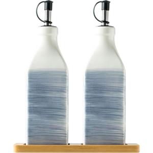 Ceramic Olive Oil Dispenser Bottle, Olive Oil Holder for Kitchen Cooking and Vinegar Dispenser Set with Tray & Pour Spout, 12oz/350ml (Gradient Purple)