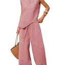 EXLURA Womens Summer Two Piece Sets Cotton Asymmetrical Tank Tops Wide Leg Pants Set Faux Linen Beach Vacation Cruise Outfits. Color RED, M