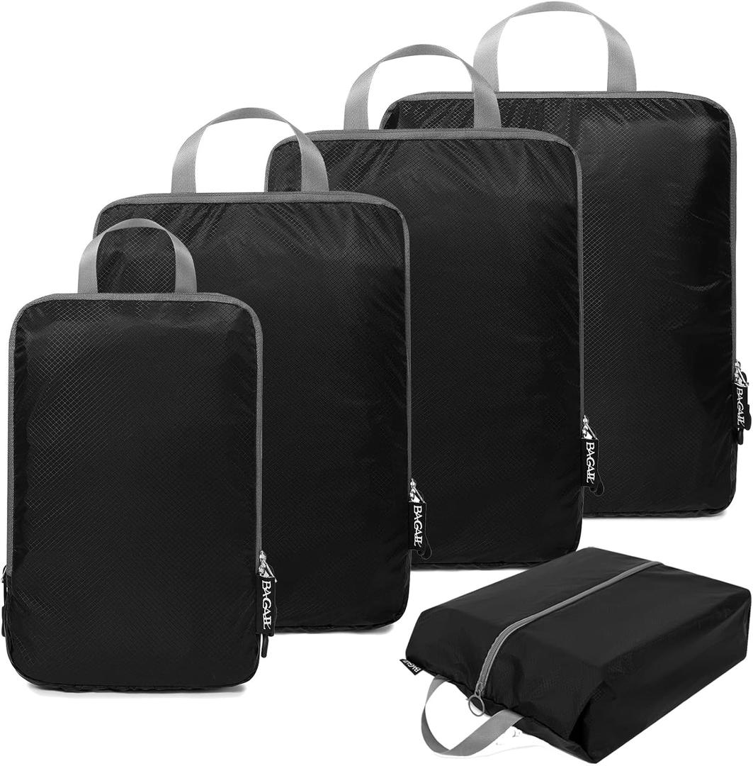 BAGAIL 5 Set Ultralight Compression Packing Cubes Travel Accessories Expandable Packing Organizers(Black)