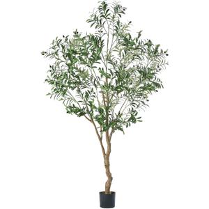 7FT Olive Tree Artificial Plant Decor - Tall Fake Tree for Home Decor Faux Plant Indoor 2000 Leaves Artificial Olive Tree for Living Room Bedroom Office Live Streams Decorative Modern Greenery