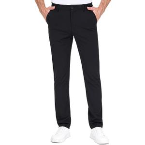 Mens Golf Pants Work Dress Pants  Lightweight Travel Trousers Stretch Business Casual Slacks with Pockets (Black) 32Wx34L