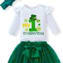 Baby Girl Outfits Long Sleeve Crewneck Romper+Tutu Skirt+Leg Warmer+Headband Holiday Dress Newborn to 18 Months (6-12 Months, Shamrock/Green)