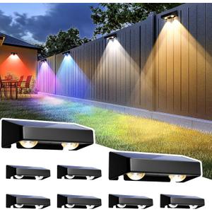 SOLPEX Solar Fence Lights Outdoor, 9 Fixed Colors  Color Changing Fence Solar Lights Outdoor Waterproof IP65, LED Deck Lighting for Backyard Wall Step Patio Railing Pool Porch (8 Pack) (Black)