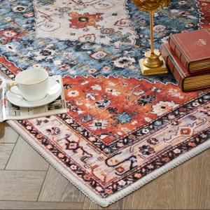 SERISSA Washable Rugs 8x10 Area Rugs, Large Non-Slip Boho Living Room Rust Rug, Ultra Soft Vintage Print Distressed Oriental Tribal Farmhouse Carpet for Dining Room Bedroom Dorm Office Home Decor (8' x 10', Tribal Medallion/Multi)