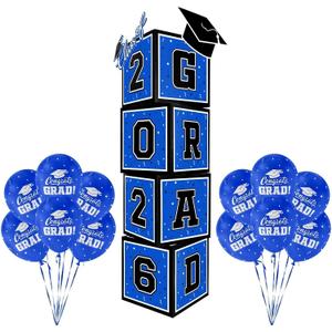Graduation Decorations 2026 Set - So Proud of You - Class of 2026 Balloon Boxes for Memorable Grad Party Supplies, Indoor/Outdoor Congrats Grad Home Door Dcor Essentialsblue and black
