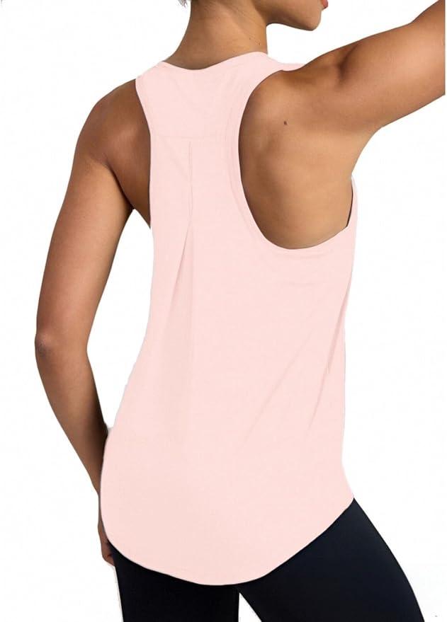 QUEQUETREE Women's Running Tank Tops Loose Fit Racerback Workout Athletic Gym Yoga Shirts Pink XXL